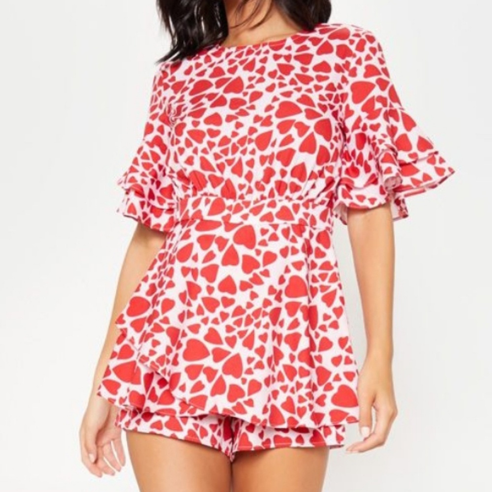 Pretty Heart Ruffle Romper